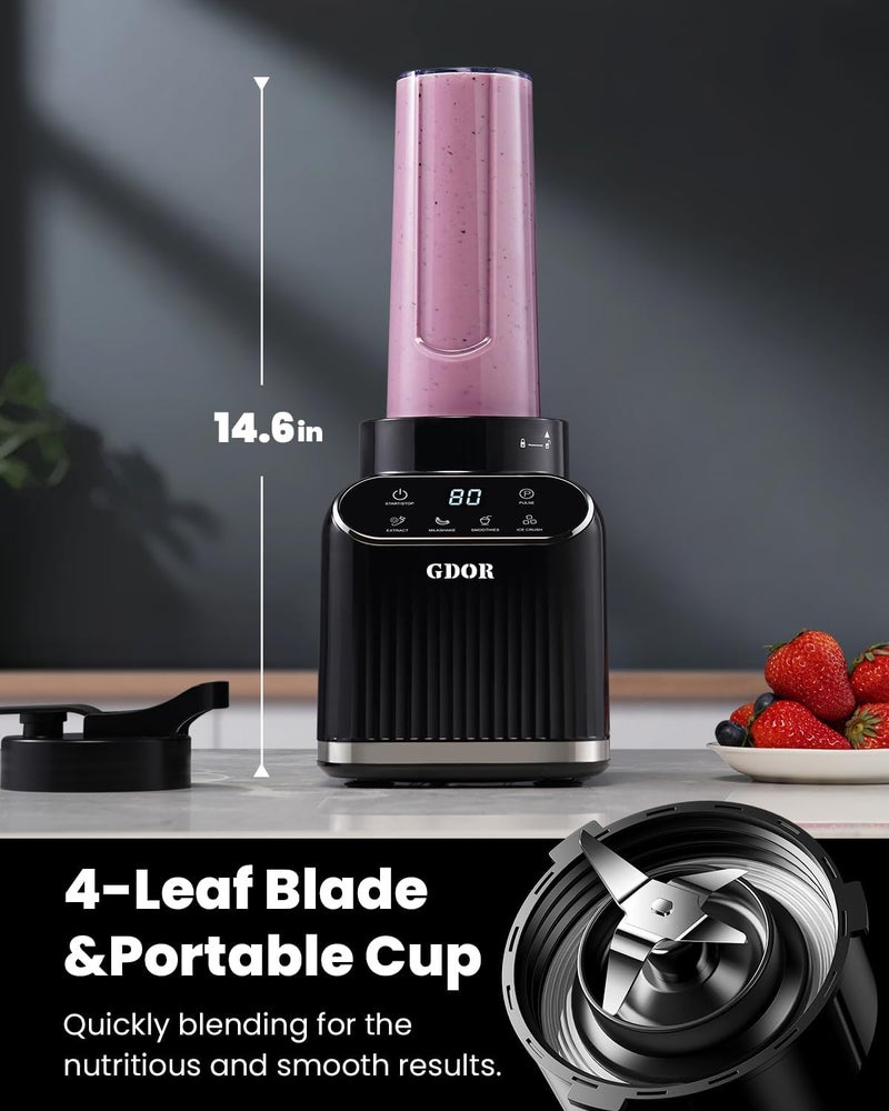 GDOR Professional Blender for Smoothies, 5 Functions, 1200 Peak Watts Smoothie Blender, 52 Oz Glass Jar & 24 Oz To-Go Cup Combo, Blenders for Smoothies, Ice and Frozen Fruit, Self-Cleaning - Image 5
